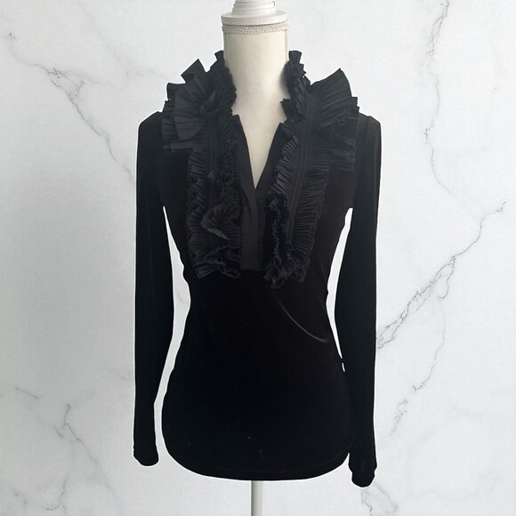BCBGMaxAzria Black Ruffled Blouse - Picture 1 of 8